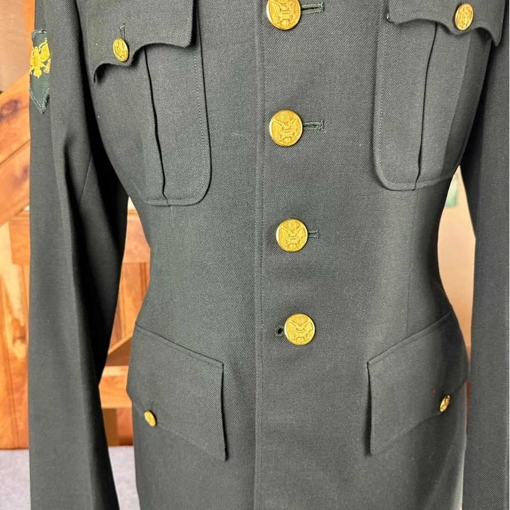 1962 US Army Green Wool Serge Dress Uniform Coat Trousers Insignia Set 36L 29x34